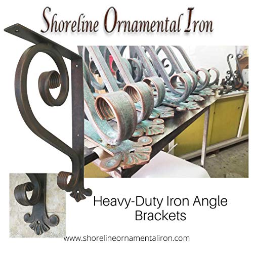 Shoreline Large Wrought Iron Support Bracket- Unique Heavy Duty Decorative Angle Support 11”X 22”-Old Copper #TOP6