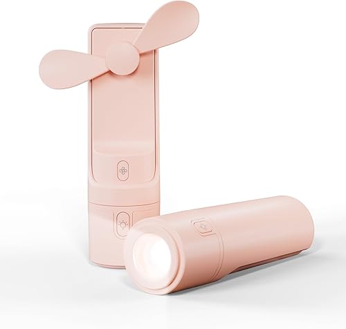 Airluxe - Mini ventilador portátil 3 en 1 recargable, ventilador de mano con batería de 35 horas de duración, batería de carga rápida y linterna,