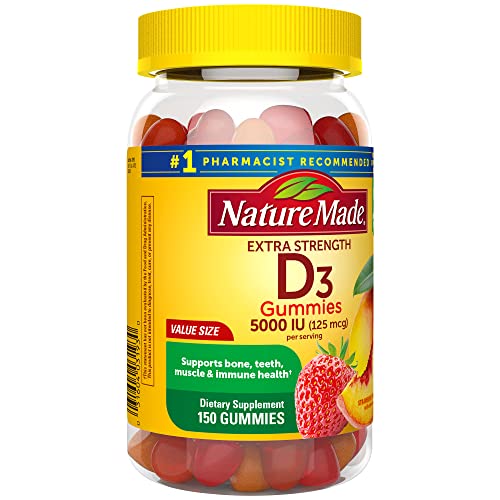 Nature Made Extra Strength Vitamin D3 5000 Iu (125 Mcg) Per Serving, Dietary Supplement For Bone, Teeth, Muscle And Immune Health Support, 150 Gummies, 75 Day Supply #TOP7