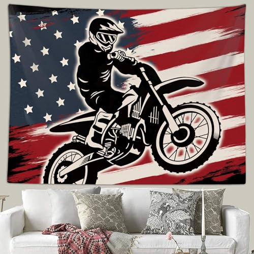 Sanzugh Motocross American Flag Tapestry 40x30 Wall Hanging