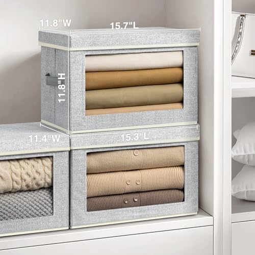 Image of Homsorout Stackable Storage Bins with Lids - Large Decorative Basket with Lids, Fabric Foldable Closet Organizer Bins, Shelf Organizer for Living Room, Dorm, 5 Pack, Blended