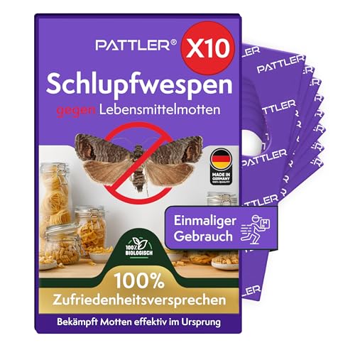 PATTLER® Schlupfwespen gegen Lebensmittelmotten – 10 Karten à 1 Lieferung – Lebensmittelmotten bekämpfen ohne Chemie – Alternative zur Mottenfalle, Mottenspray & Pheromonfalle