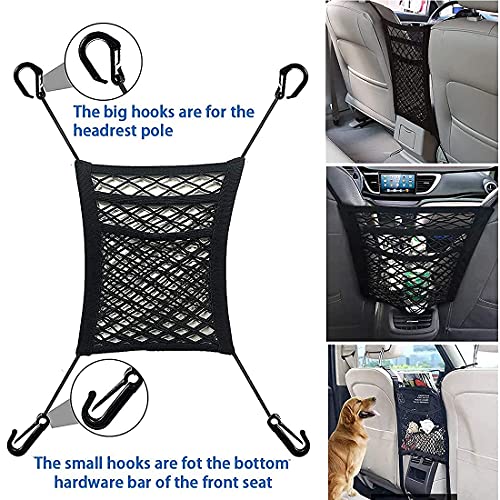 Lustre Organizador de malha de carro em 3 camadas, bolsa de rede para assento traseiro, barreira par