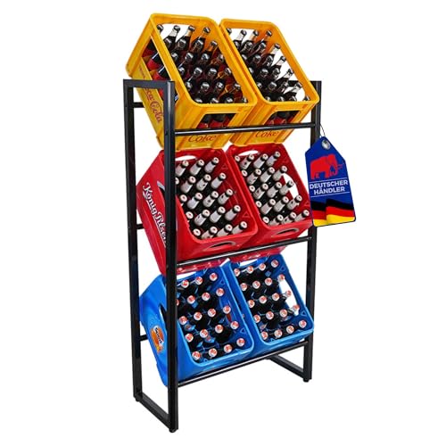 PROREGAL Getränkekistenregal KÖNIGSSEE L | HxBxT 132x71x32 | 6 Kisten auf 3 Ebenen | Höhenverstellbare Füße | Schwarz | Getränkeregal, Wasserkistenregal, Bierkistenregal