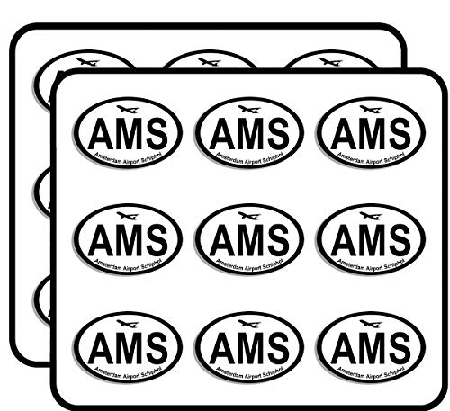 Oval AMS Amsterdam Airport Code (Jet Fly hub Pilot Netherlands) Sticker for Scrapbooking, Calendars, Arts, Album, Bullet Journals 2" 18 Pack