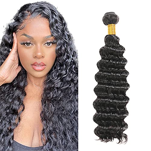 #1B Natural Black Bundles Human Hair Deep Wave Human Hair Bundles 12 Inch SeeGovie Unprocessed Brazilian Virgin Hair Natural Color Deep Wave Bundle Human Hair Extensions 1 Bundle 50 Gram Per Bundle