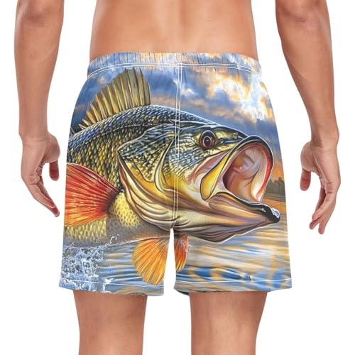 Mens Swim Trunks with Liner, Trout Water Swim Cool Quick Dry Beach Swim Shorts, Swimwear Bathing Suits S2