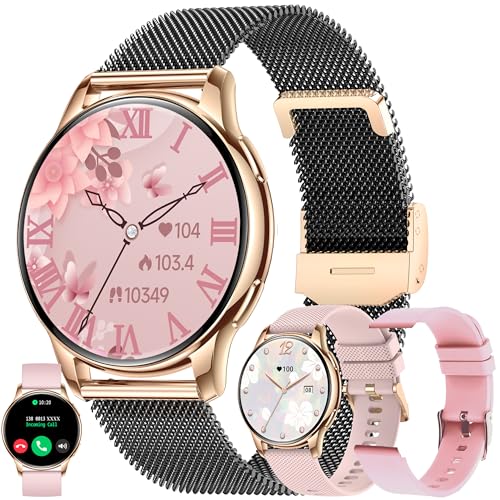 1,32 HD Smartwatch Kvinnor med Telefonfunktion, 300mAh Batteri, Fitness Tracker Pekskärm, Smartklocka med Sömnmonitor 123 Sportlägen Sportklocka Fitnessklocka Armbandsur för Android IOS (Svart)