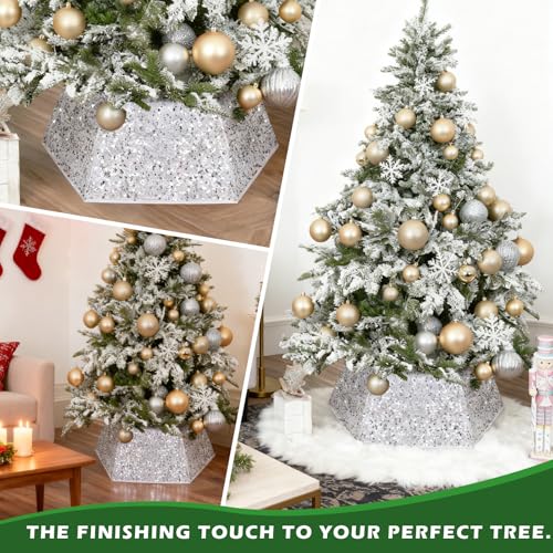 Cache Pied Sapin de Noël Argenté pour Décoration de Salon - 7