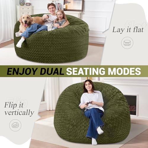 Image of 5FT Bean Bag Chair,Giant Bean Bag Chairs for Adults,Big Bean Bags with Memory Foam Filled, Large Beanbag Chairs with Chevron Plush Cover-Green