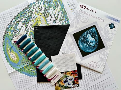 Image of RIOLIS - Unicorn Tear 2161, Cross Stitch Kits 7 inch x 7 inch, Cross Stitch Kits for Beginners & Advanced, Crossstitching Kit Adult, Embroidery Counted Stitching Kit