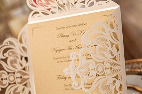 Jofanza 6.3 X 6.3 Inch 50Pcs Ivory Wedding Invitations Cards With Envelopes Laser Cut Lace Flower Pattern Invites Card For Qinceanera Engagement Birthday Bridal Shower Graduation Party Invitation #TOP3