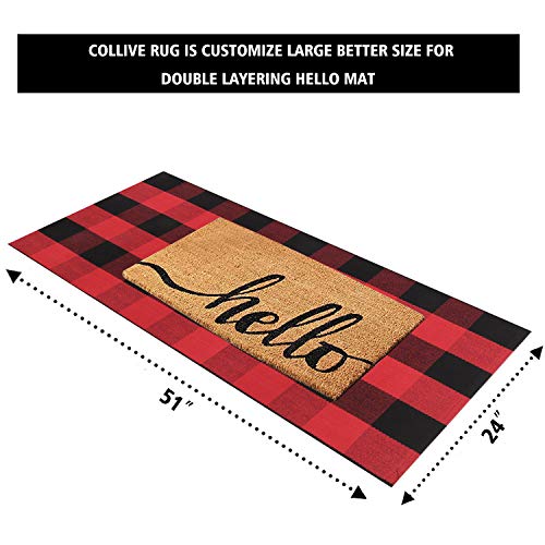 Buffalo Plaid Outdoor Rug Runner 24'' X51'', Collive Christmas Black/Red Cotton Woven Checkered Welcome Door Mat, Washable Indoor Floor Rugs For Porch Kitchen Bathroom Laundry Living Room Decor #TOP2