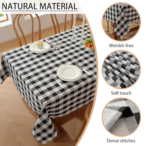 gillhov Checkered Tablecloth Rectangle Washable Buffalo Plaid Table Cloth Cotton Linen Gingham Table Cover for Picnic Kitchen Dining Room, Beige and White, 55 * 102 — view 3