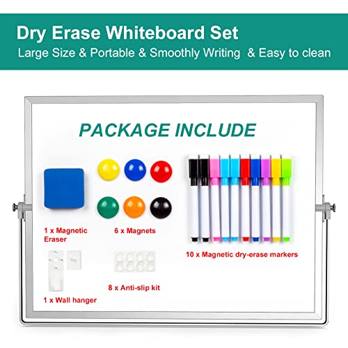 Dry Erase White Board For Kids, 16 X 12 Inches Small Magnetic Desktop Whiteboard With Hooks For Wall,10 Markers, Portable Whiteboard 360 Degrees Revolving Stand Double Sided For To-Do List #TOP1