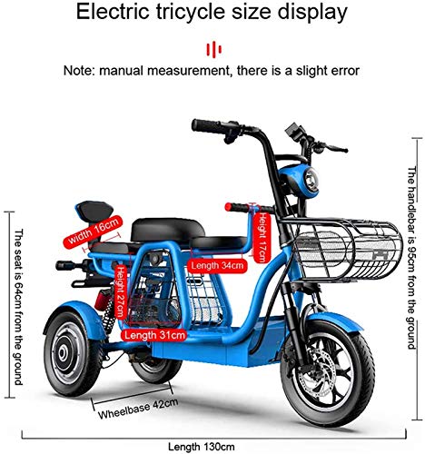 RDJM Ebikes, 3 Wheel Electric Bike for Adult Mountain Scooter 48V 8AH 12in Electric Bicycle with Electric Lock Fast Battery Charger with Child Seat Detachable for Shopping Use Home - Image 3