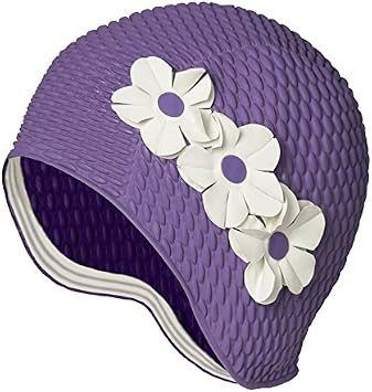 BeeMo Womens Latex Swim Cap - Rubber Swim Cap - Soft Comfortable Stretch Stylish Low Cut Design Protects Hair from Sun Salt or Chlorine Perfect for Water Activities Optional Chin Strap Available