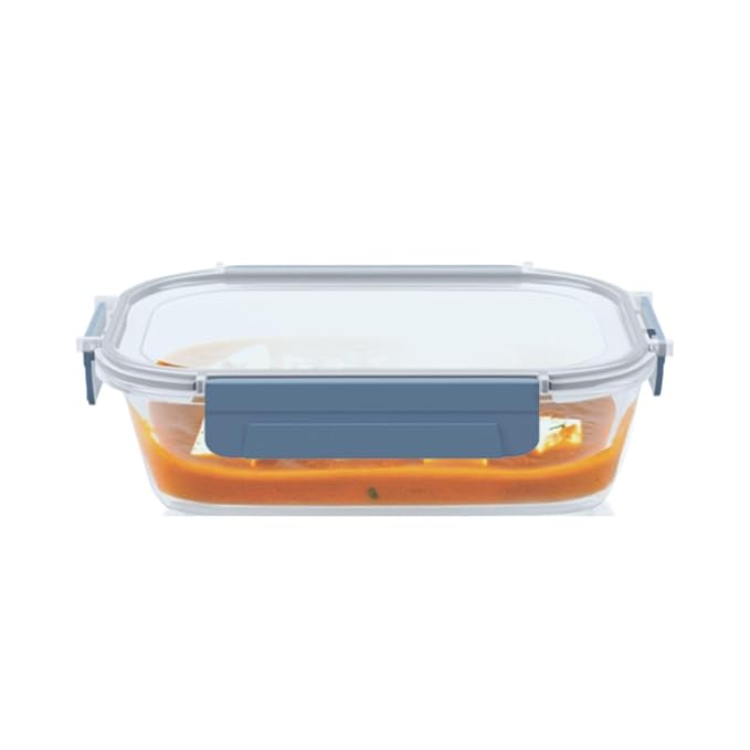 Signoraware Shut N Seal Borosilicate Glass Rectangular Container | Airtight & Leakproof | Microwave Safe | Travel-Friendly | Ideal for Meal Prep, Snacks, Office Lunch & Leftovers (640ml | Clear)