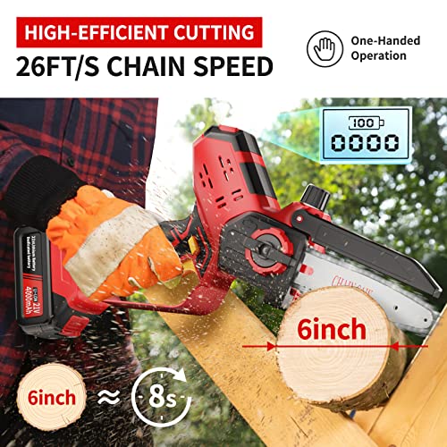 2-in-1 Electric Pruning Shears & 6in Cordless mini Chainsaw with Oil System,Cordless Pruner with 6 Ft High Reach Extension Pole,2Pcs 4000mAh Batteries,LCD Display (2 Blades&2 Chains)