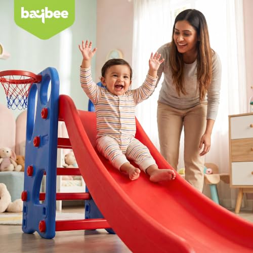 Baybee Garden Baby Slide for Kids with Basketball Hoop, Red - Image 3