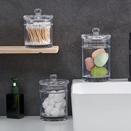 Kmwares 3Pc Set Premium Quality Glass Bathroom Canisters, Apothecary Jars, Storage Containers With Airtight Glass Lid And Wide Mouth (13/18/24 Oz) #TOP3