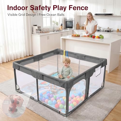 Image of Kidirect Baby Playpen 47x47 - Small Playpen for Babies & Toddlers, Activity Center, Indoor Outdoor, Grey