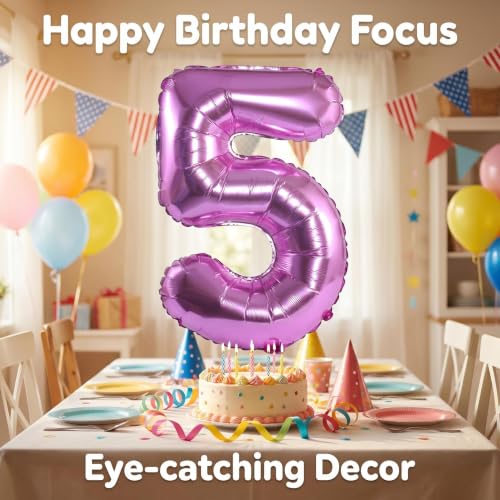 Image of YPSelected 32 Inch Large Foil Helium Number Balloon Birthday Wedding Party 0-9 (Pink, 5)