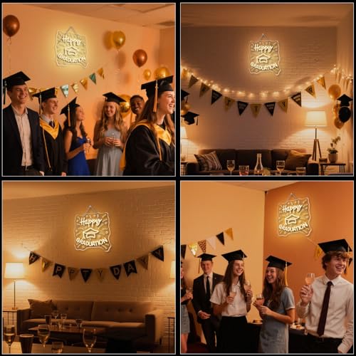 Image of WLHOPE Happy Graduation Neon Sign Led Signs for Graduation Ceremony Wall Decor, Neon Lights Transparent Acrylic Board Sign for Classroom Dorm School Bedroom Decoration Gifts for Teens