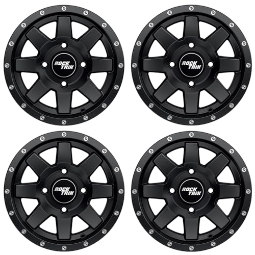 RockTrix RT106 4pcs 12in ATV Wheels Rims 12x7 Matte Black 4x156 Bolt Pattern 4+3 offset Compatible with Polaris Sportsman RZR Ranger - 4/156 (Set of 4)