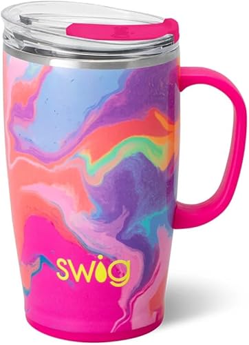 Vista 54 de Swig Life - Taza de viaje de 22 onzas, vaso con aislamiento y asa con tapa, apto para portavasos, apto para lavavajillas, de acero inoxidable, taza
