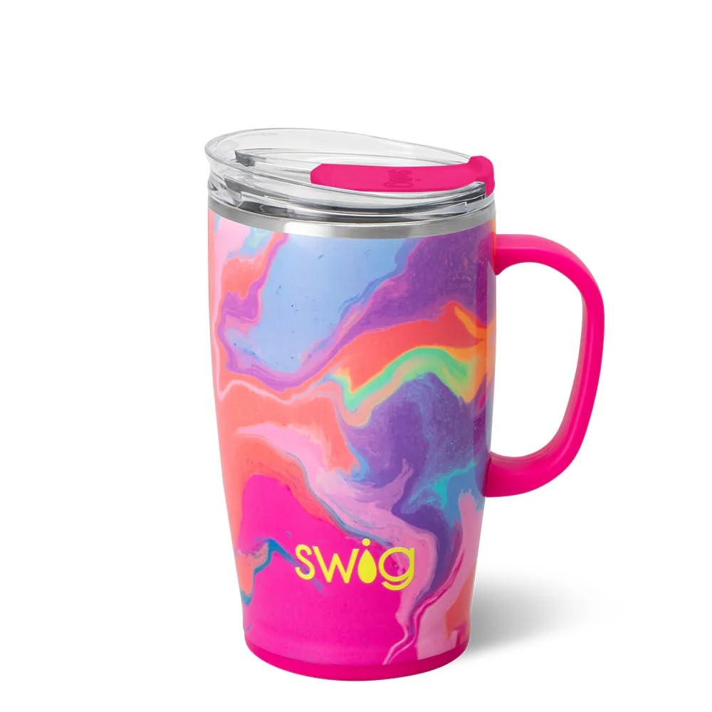 Swig Life 18oz Travel Mug, Insulated Tumbler with Handle and Lid, Travel Coffee Mug, Cup Holder Friendly, Stainless Steel 18 oz Tumbler, Reusable