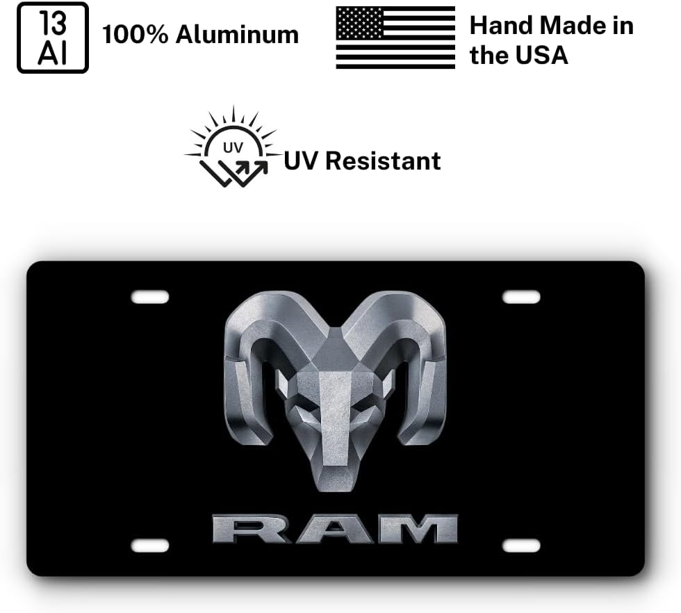 Front Vanity Plate for Ram Vehicles - Mopar Officially Licensed - Brushed Stainless Steel with Mounting Holes (Black)