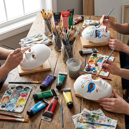 50 Pcs DIY Full Face Masks Bulk, Blank White Paintable Paper Mache Mask, 2 Sizes Paintable White Plain Mask, Craft Masks Bulk, for Mardi Gras Cosplay Dance Party Costume Craft