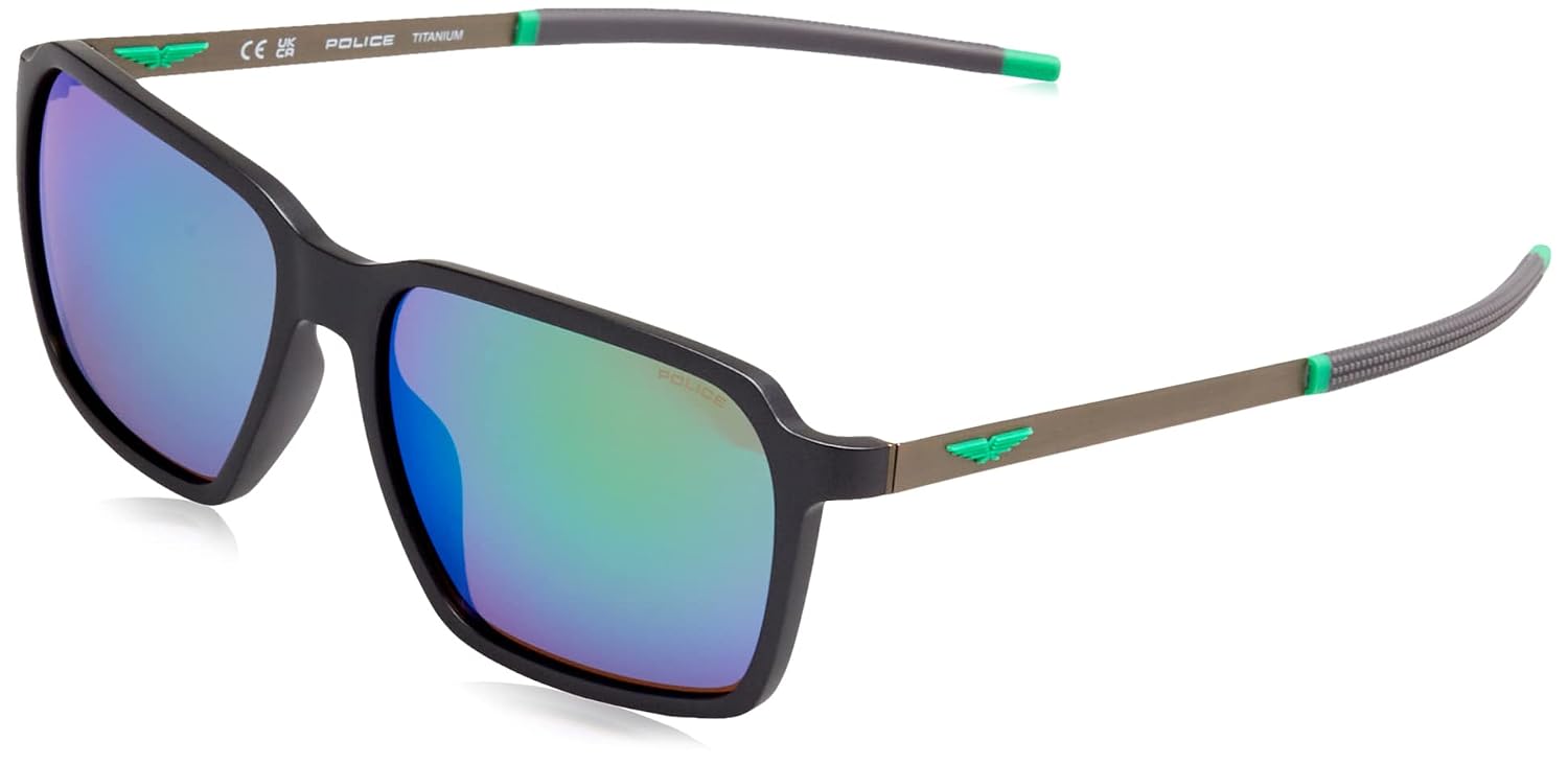 POLICE sunglasses| 100% UV protected | Solid Mirror | Full Rim | Sports | Men | Large | Shiny Grey Polycarbonate Frame | B...