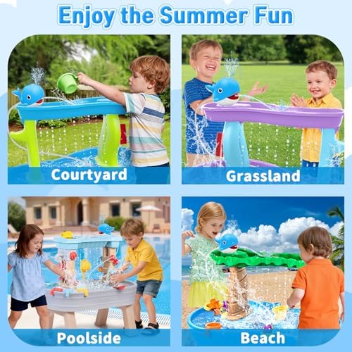 Infowush Water Table Pump, Whale Rechargeable Water Pump for Water Table with Sprinkler, 3.5 Hours Non-Stop Fun Summer Outdoor Water Toys Outside Water Play Table Accessories for Kids Toddlers, Blue — view 3