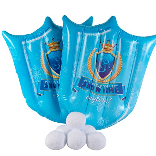 Snowtime Anytime Indoor Snowball Fight Set - Includes 2 Inflatable Snowball Shields and 6 Snowballs