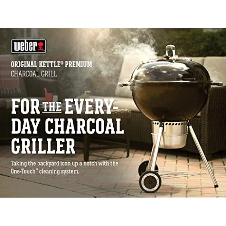 Weber Original Kettle Premium Charcoal Grill, 22-Inch, Black Outdoor BBQ Grill with BuiltIn Thermometer, Heat Control Dampers & OneTouchTM Cleaning System