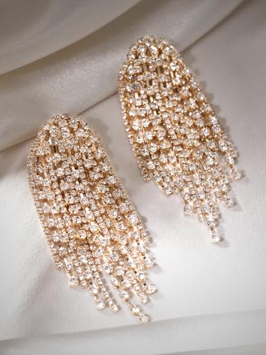 Image of Rubans Crystal Zirconia Long Dangler Earrings for Women Stylish Western