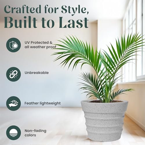 Image of YUCCABE ITALIA FOXB BR Pots for Plants Highly Durable Polymers Lightweight Indoor Outdoor Flower Pot Planter Marble White Set of 3 (12, 14, 18 Inches)