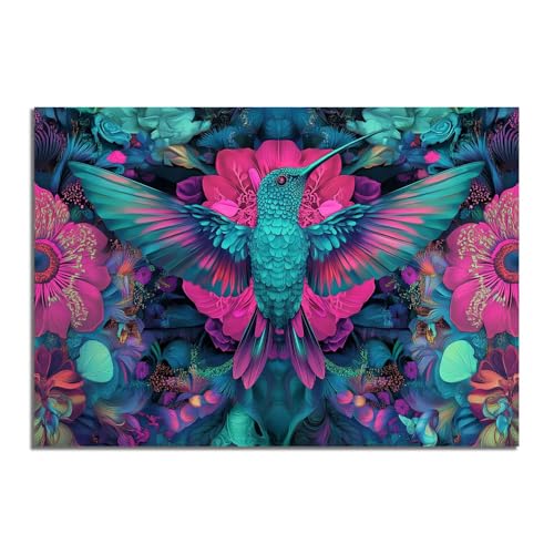 Oiseau coloré en costume d'animaux sur toile turquoise pour une décoration murale classique