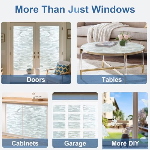 Frosted Glass Window Privacy Film Decorative, Bathroom Window Privacy Film for Glass Windows Cover, Static Cling, Removable, Reusable, Anti-UV, Anti-Glare, Heat Blocking, 23.6 Inch by 157.4 Inch
