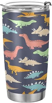 Tumbler Stainless Steel Vacuum Insulated Cup Double Walled, Simple Thermos Colorful Dinosaur Pattern Travel Mug for Coffee, Beverages, Tea with Straw and Lid