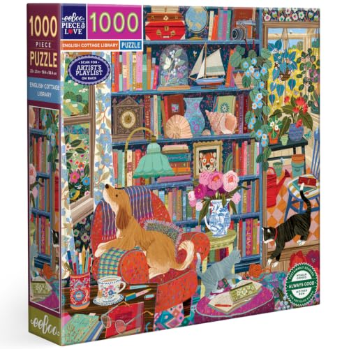 Image of eeBoo English Cottage Library 1000 Piece Square Jigsaw Puzzle, 23 inch x 23 inch