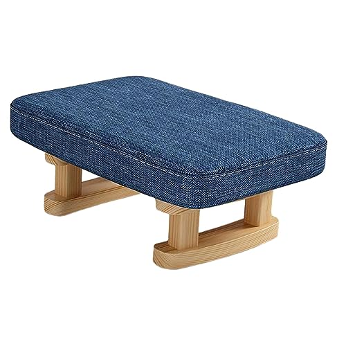 MotiveTech Pequeño Reposapiés Bajo Tipo, con Patas de Madera, Taburete Rectangular Decorativo, Taburete Acolchado para Comedor, Habitación de Invitados, Azul, Individual