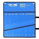 HELAKLS 20 Pockets Metric & SAE Wrench Tool Roll Up Pouch Utility Heavy Duty Canvas Tool Organizers Bag Blue