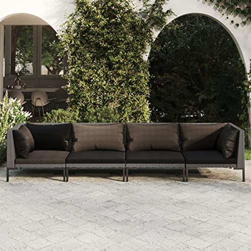 Gecheer Juego de Muebles de Jardín Estructura de Acero, Rattan PE, Cojines Negros, 3 Piezas, Gris Oscuro   Outdoor Furniture Set