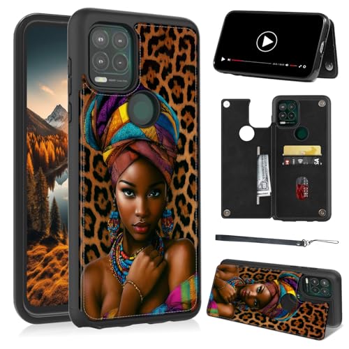 AIRWEE Wallet Case for Motorola Moto G Stylus 5G 2021 6.8", African American PU Leather Flip Cover with RFID Blocking Card Holder, Shockproof Stand Protective Case & Lanyard