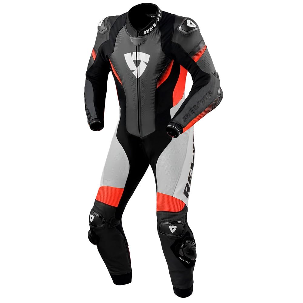 Revit Control Tuta in pelle da moto di un pezzo, nero/bianco/rosso, 50