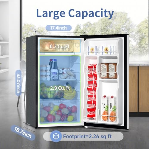 BANGSON Mini Fridge with Freezer, 3.2Cu.Ft, Single Door Small Refrigerator, Energy-Efficient, Low Noise, Small Fridge for Bedroom Dorm and Office, Black