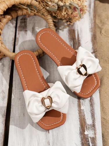 Verdusa Girl's Bow Flat Sandals Cute Slides Square Open Toe Sandals2